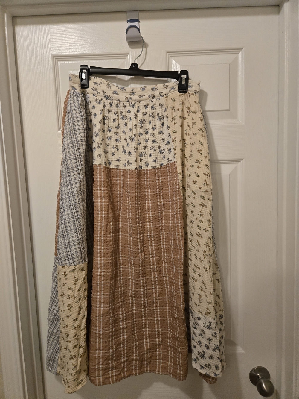 Polagram Patchwork Maxi Skirt in Cream, Brown and Blue - Picture 2 of 7